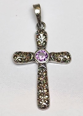 Marcasite/Cubic Zirconia Purple Cross Pendant/Charm