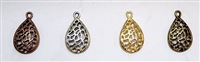 Plated Pewter Charm- Filigree Domed Teardrop