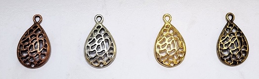 Plated Pewter Charm- Filigree Domed Teardrop