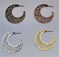 Plated Pewter Earring- Filigree Crescent