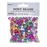 Pony Beads - Acrylic - Assorted Metallic Plated Colors - 6 x 9mm - 370 pieces