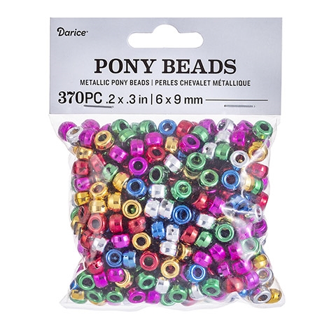 Pony Beads - Acrylic - Assorted Metallic Plated Colors - 6 x 9mm - 370 pieces