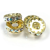 Preciosa Large Hole 12mm Rondelle - Crystal AB/Gold