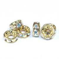 Preciosa Large Hole 8mm Rondelle - Crystal AB/Gold