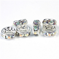 Preciosa Large Hole 8mm Rondelle - Crystal AB/Silver