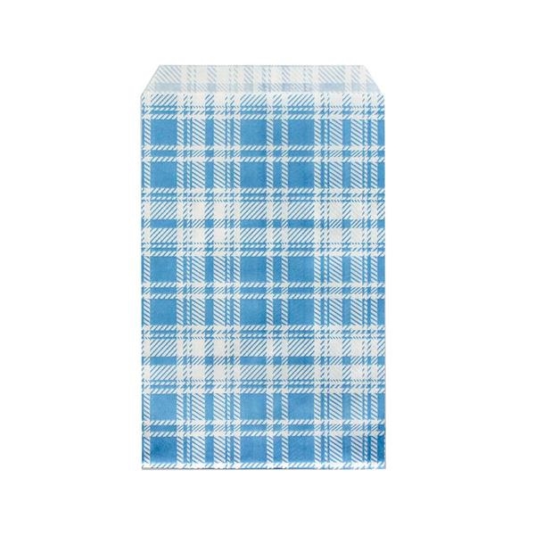 Printed Flat Paper Shopping Bags - Blue Plaid Print