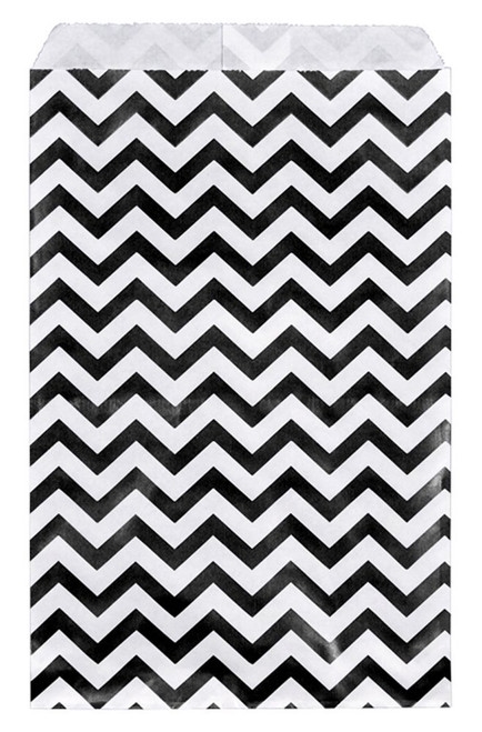 Printed Flat Paper Shopping Bags - Black Chevron Pattern