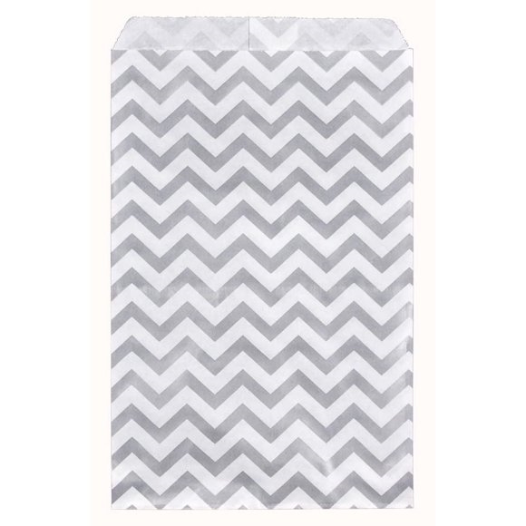 Printed Flat Paper Shopping Bags - Silver Chevron Pattern