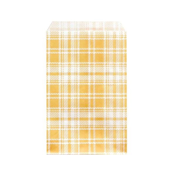 Printed Flat Paper Shopping Bags - Orange Plaid