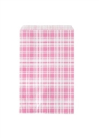 Printed Flat Paper Shopping Bags - Pink Plaid Pattern
