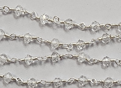 2 x 3mm Faceted Gemstone Cut Rosary Chain- Crystal