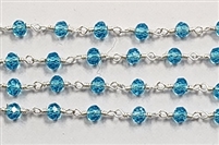 2 x 3mm Faceted Gemstone Cut Rosary Chain- Dark Aqua