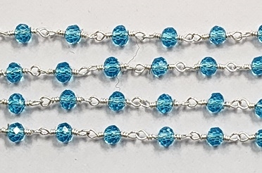 2 x 3mm Faceted Gemstone Cut Rosary Chain- Dark Aqua