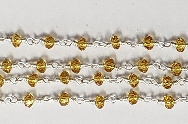 2 x 3mm Faceted Gemstone Cut Rosary Chain-Lt. Topaz