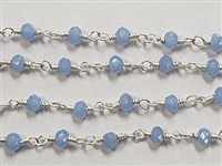 2 x 3mm Faceted Gemstone Cut Rosary Chain- Milky Blue