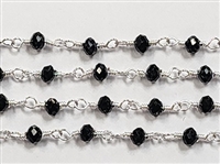 3 x 4mm Faceted Gemstone Cut Rosary Chain- Jet