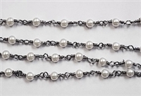 4mm Glass Pearl Rosary Chain- White/Hematite