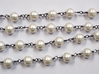 8mm Glass Pearl Rosary Chain- Cultura/Hematite