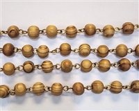 8mm Wood Rosary Chain-  Wood/Gold