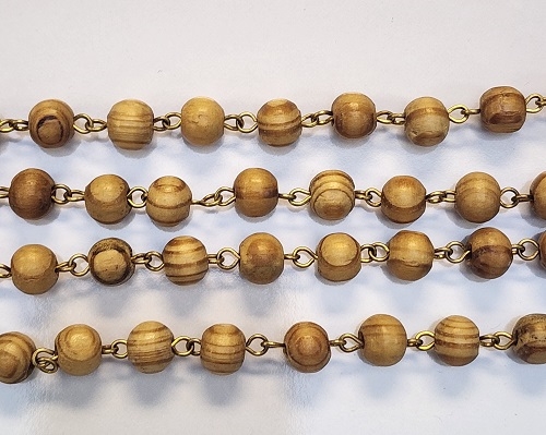 8mm Wood Rosary Chain-  Wood/Gold