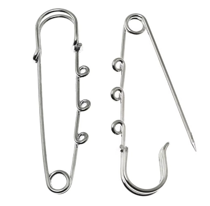 2" Swirl Kilt/Safety Pin With 3 Loops - Silver