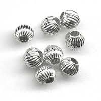 4mm Corrugated Round Sterling Silver Bead -  Large Hole - 1.2mm Hole Size