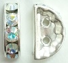 2 Hole Small Half Round Spacer Bar-6mm Spacing-CRYSTAL AB/SILVER