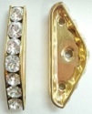 3 Hole Triangle Spacer Bar-6mm Spacing-CRYSTAL/GOLD