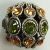 13mm Filigree Rhinestone Bead-ANTIQUE SILVER OLIVINE/TOPAZ