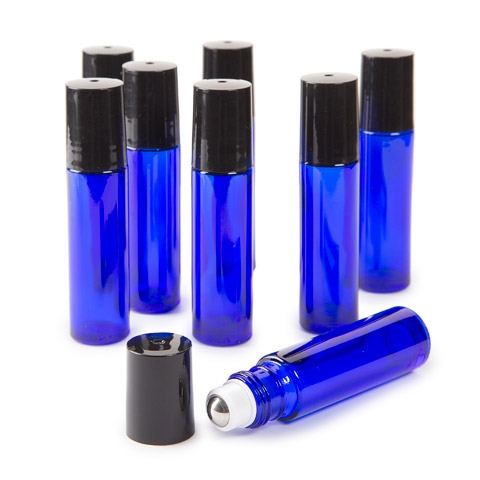 DariceÂ® Blue Glass Roller Ball Bottles for Essential Oils - 8 pieces