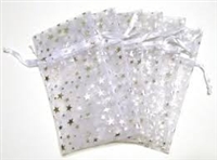 Organza Bags - Star Print - White with Silver