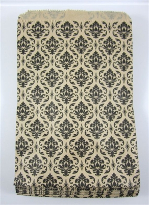 Printed Flat Paper Shopping Bags - Black Damask Print