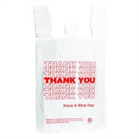 White "Thank You" T-Shirt Bags - 7" x 5" x 15"