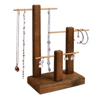 #WD1303 3-Tiers Wooden Golden Aluminum Poles Jewelry Display Stand