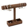 #WD219-6BR Wooden T-bar Jewelry Display Stand with Compartments, Brown Color