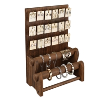 18 Hooks Wood Board Jewelry Earring Display Stand with 2 Removable Holders - #WD4802BR
