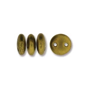 2-Hole Lentil Bead- 6mm - Matte Metallic Aztec Gold