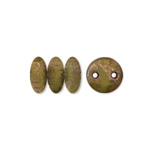 2-Hole Lentil Bead- 6mm - Chartreuse Copper Picasso