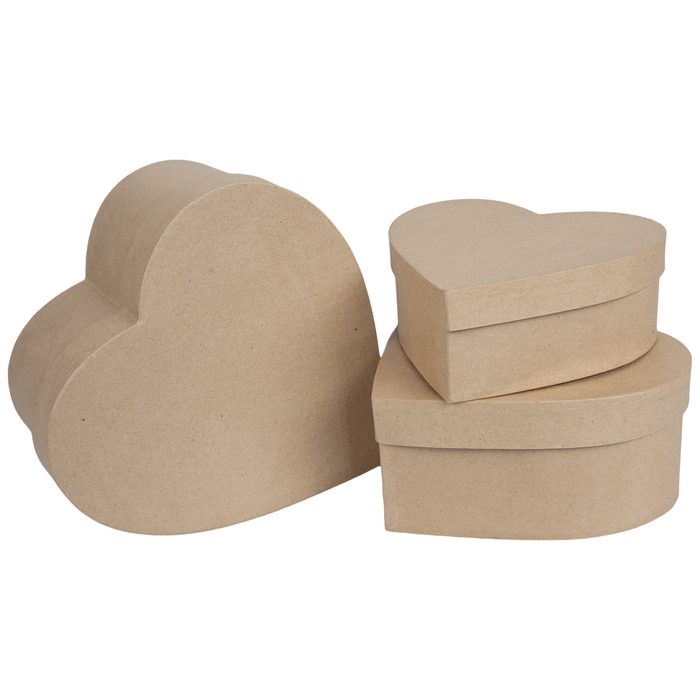 Paper Mache Box Set of Three Heart - 4", 5", 6"