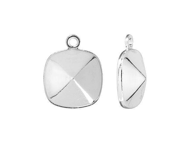 Swarovski Rhodium Plated Charm Setting - Fits #4470 12mm Cushion Fancy Stone