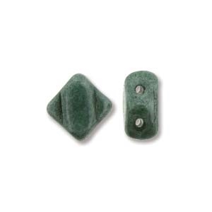 Silky Bead, 6mm, 2-Hole - White Alabaster Green luster