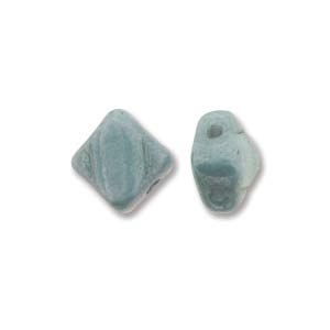 Silky Bead, 6mm, 2-Hole - White Alabaster Blue Luster