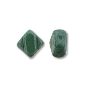 Silky Bead, 6mm, 2-Hole - Green Opaque Blue Luster