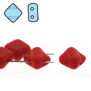 Silky Bead, 6mm, 2-Hole - Opaque Red