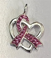 Sterling Silver Charm- Pink Crystal Ribbon Heart