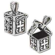 Sterling Silver Charm- Prayer Box with Cross on Side