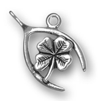 Sterling Silver Charm- Wishbone with 4-Leaf Clover