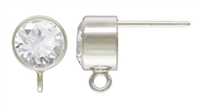 Sterling Silver Bezel Set Cubic Zirconia Post with Loop - 6mm