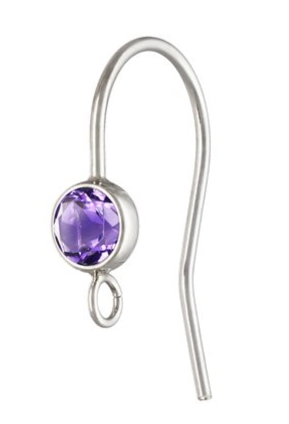 Sterling Silver Earwire with Bezel Set Amethyst with loop- 4mm