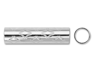 Sterling Silver Large Hole Tube with Closed Diamond Pattern - 5mm x 20mm